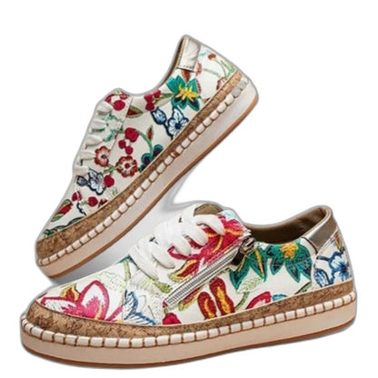 Comfortable Floral Sneakers for Women with Platform Closed Toe Lace Up Casual Style