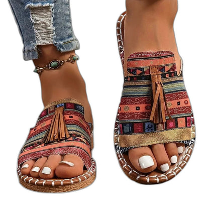 Comfortable Geometric Sandals for Women with Tassel Open Toe Casual Style