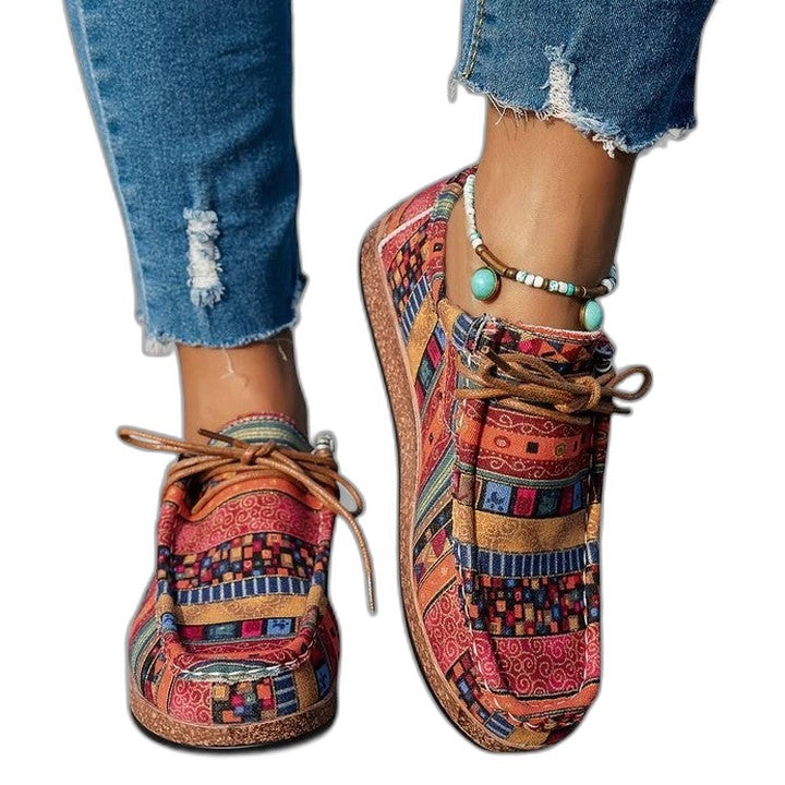 Comfortable Geometric Sneakers for Women with Closed Toe Lace Up Casual Style