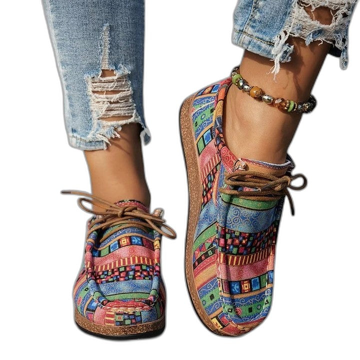 Comfortable Geometric Sneakers for Women with Closed Toe Lace Up Casual Style
