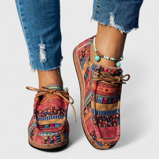 Comfortable Geometric Sneakers for Women with Closed Toe Lace Up Casual Style