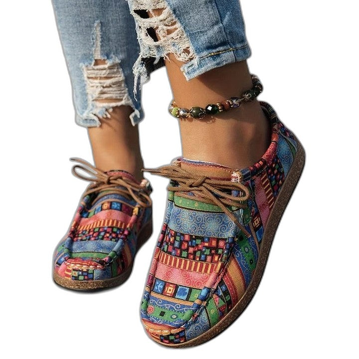 Comfortable Geometric Sneakers for Women with Closed Toe Lace Up Casual Style