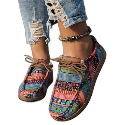 Comfortable Geometric Sneakers for Women with Closed Toe Lace Up Casual Style