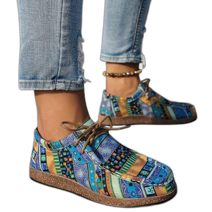 Comfortable Geometric Sneakers for Women with Closed Toe Lace Up Casual Style