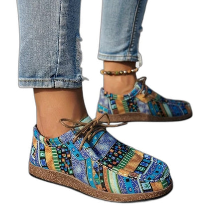 Comfortable Geometric Sneakers for Women with Closed Toe Lace Up Casual Style
