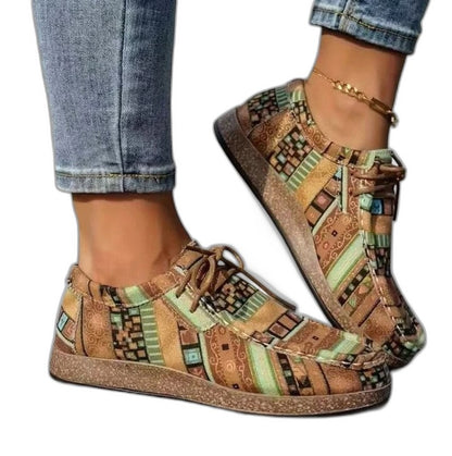 Comfortable Geometric Sneakers for Women with Closed Toe Lace Up Casual Style