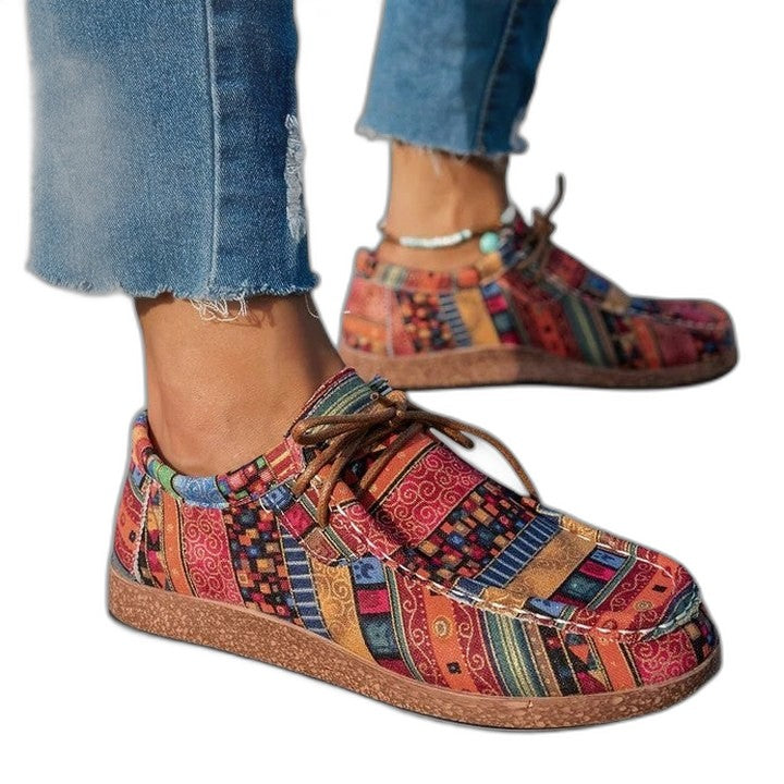 Comfortable Geometric Sneakers for Women with Closed Toe Lace Up Casual Style