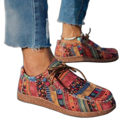 Comfortable Geometric Sneakers for Women with Closed Toe Lace Up Casual Style