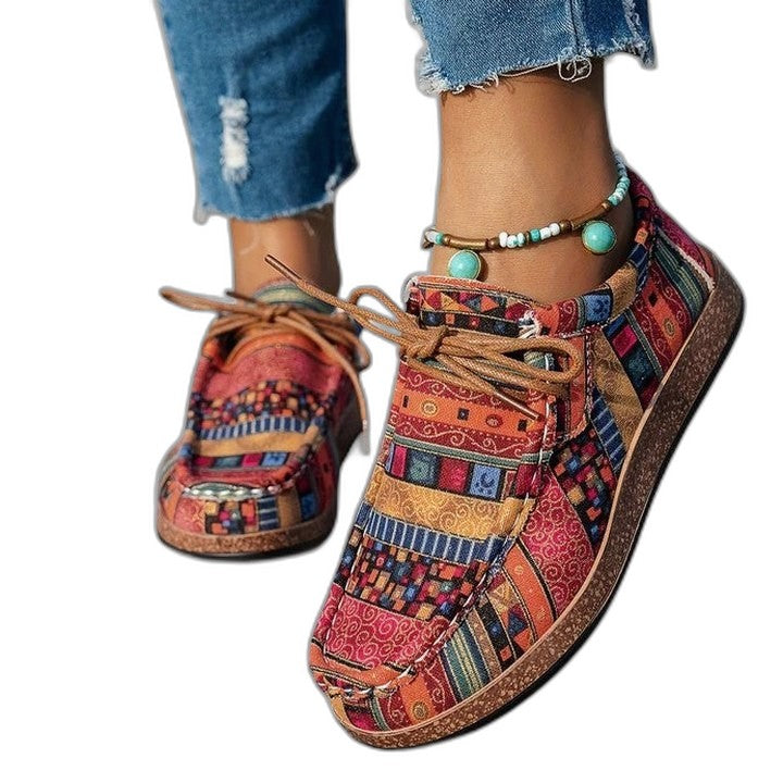 Comfortable Geometric Sneakers for Women with Closed Toe Lace Up Casual Style