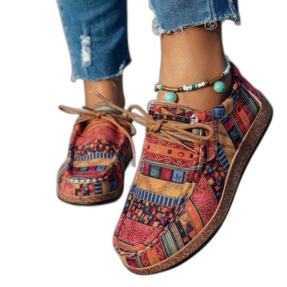 Comfortable Geometric Sneakers for Women with Closed Toe Lace Up Casual Style