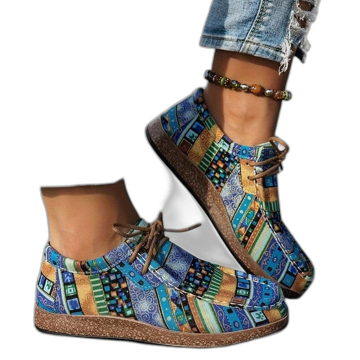 Comfortable Geometric Sneakers for Women with Closed Toe Lace Up Casual Style