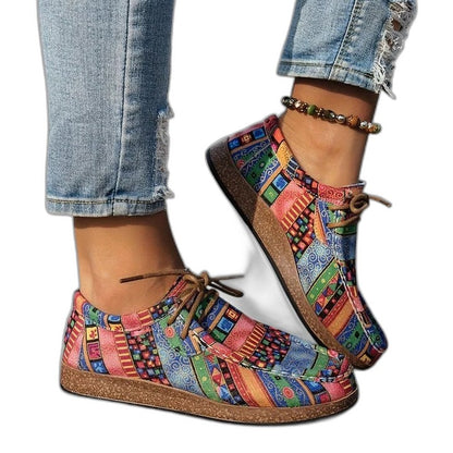 Comfortable Geometric Sneakers for Women with Closed Toe Lace Up Casual Style