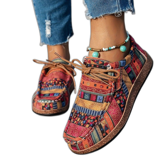 Comfortable Geometric Sneakers for Women with Platform Closed Toe Lace Up Casual Style