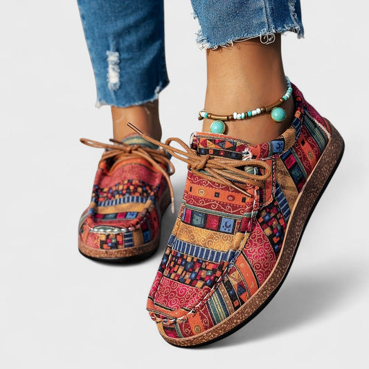 Comfortable Geometric Sneakers for Women with Platform Closed Toe Lace Up Casual Style
