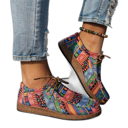 Comfortable Geometric Sneakers for Women with Platform Closed Toe Lace Up Casual Style