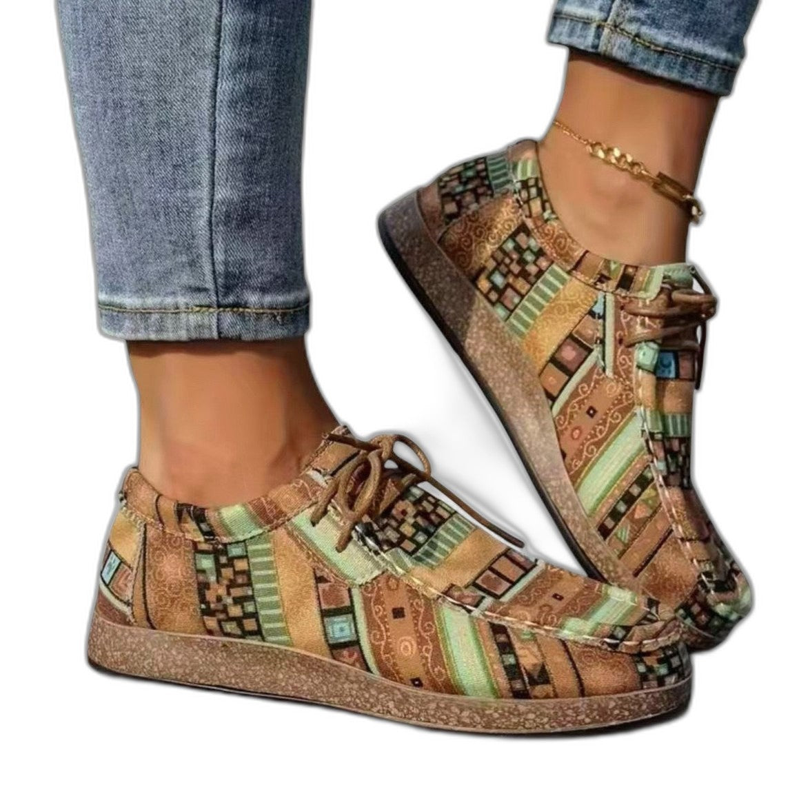 Comfortable Geometric Sneakers for Women with Platform Closed Toe Lace Up Casual Style