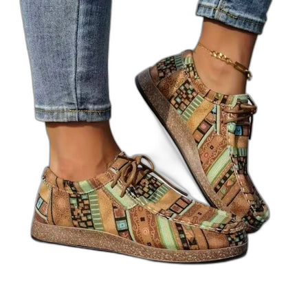 Comfortable Geometric Sneakers for Women with Platform Closed Toe Lace Up Casual Style