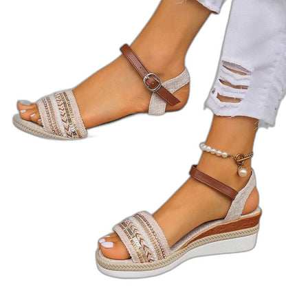 Comfortable Geometric Wedge Sandals for Women with Platform Ankle Strap Open Toe Buckle Casual Style