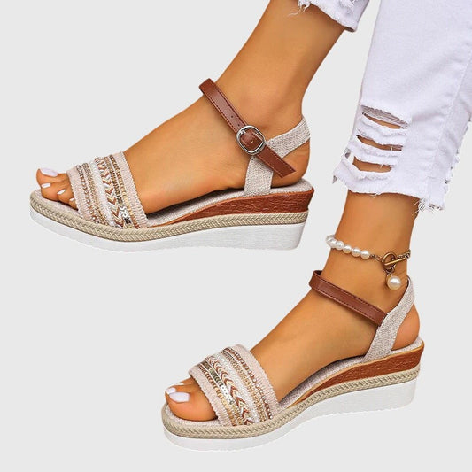 Comfortable Geometric Wedge Sandals for Women with Platform Ankle Strap Open Toe Buckle Casual Style