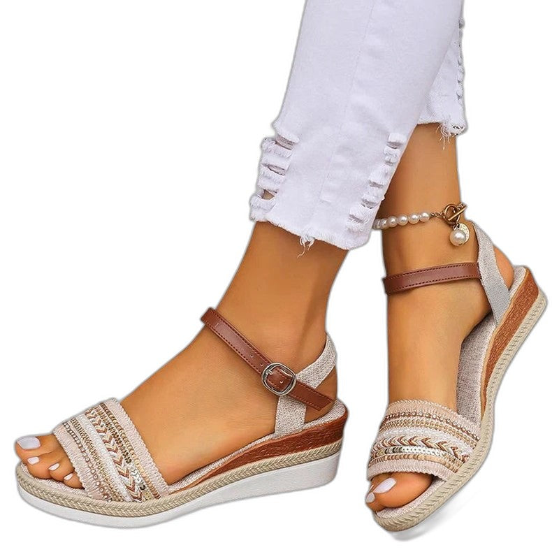 Comfortable Geometric Wedge Sandals for Women with Platform Ankle Strap Open Toe Buckle Casual Style