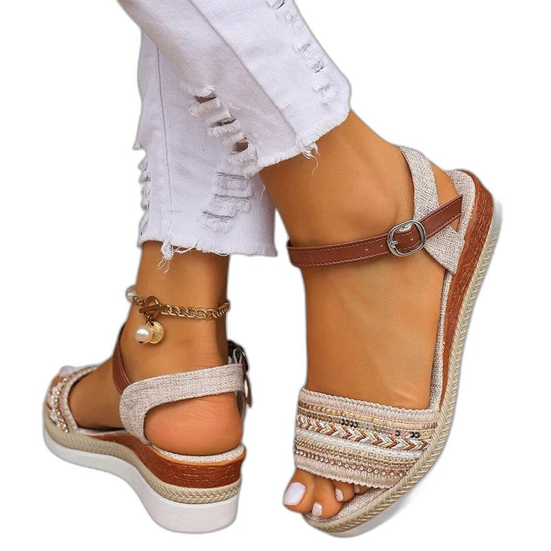 Comfortable Geometric Wedge Sandals for Women with Platform Ankle Strap Open Toe Buckle Casual Style