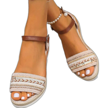 Comfortable Geometric Wedge Sandals for Women with Platform Ankle Strap Open Toe Buckle Casual Style