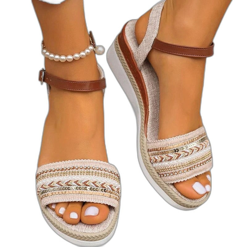 Comfortable Geometric Wedge Sandals for Women with Platform Ankle Strap Open Toe Buckle Casual Style