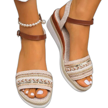 Comfortable Geometric Wedge Sandals for Women with Platform Ankle Strap Open Toe Buckle Casual Style