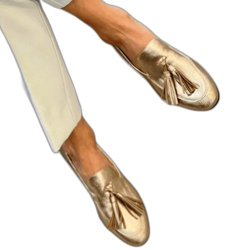 Comfortable Gold Leather Flats for Women with Pointed Toe Party Style