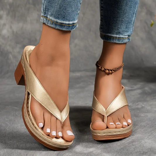 Comfortable Gold Platform Sandals for Women with Open Toe Casual Style