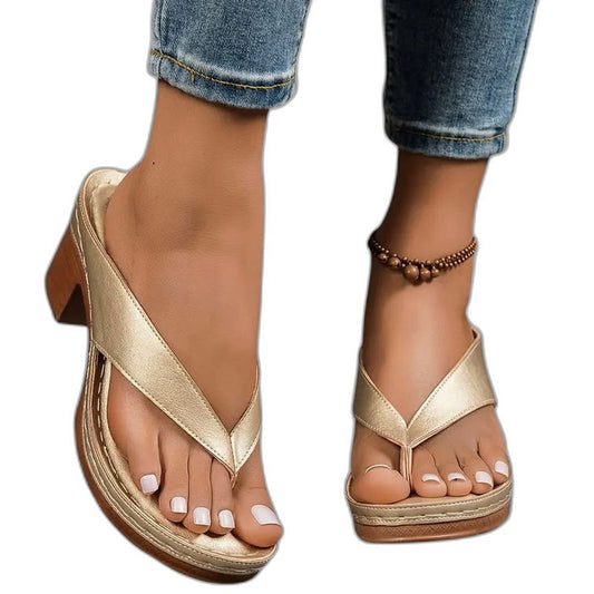 Comfortable Gold Sandals for Women with Platform Open Toe Casual Style