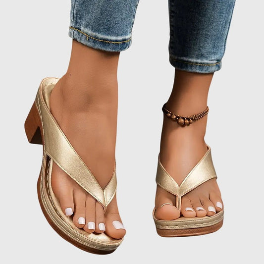 Comfortable Gold Sandals for Women with Platform Open Toe Casual Style