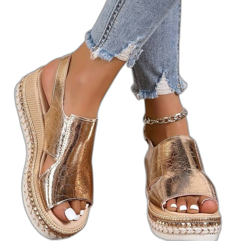 Comfortable Gold Sandals for Women with Platform Open Toe Party Style