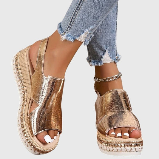 Comfortable Gold Sandals for Women with Platform Open Toe Party Style