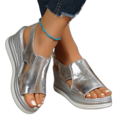 Comfortable Gold Sandals for Women with Platform Open Toe Party Style