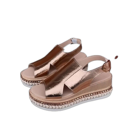 Comfortable Gold Sandals for Women with Platform Open Toe Party Style