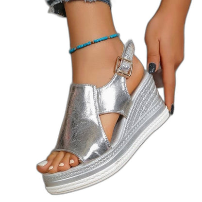 Comfortable Gold Wedge Sandals for Women with Platform Ankle Strap Open Toe Party Style