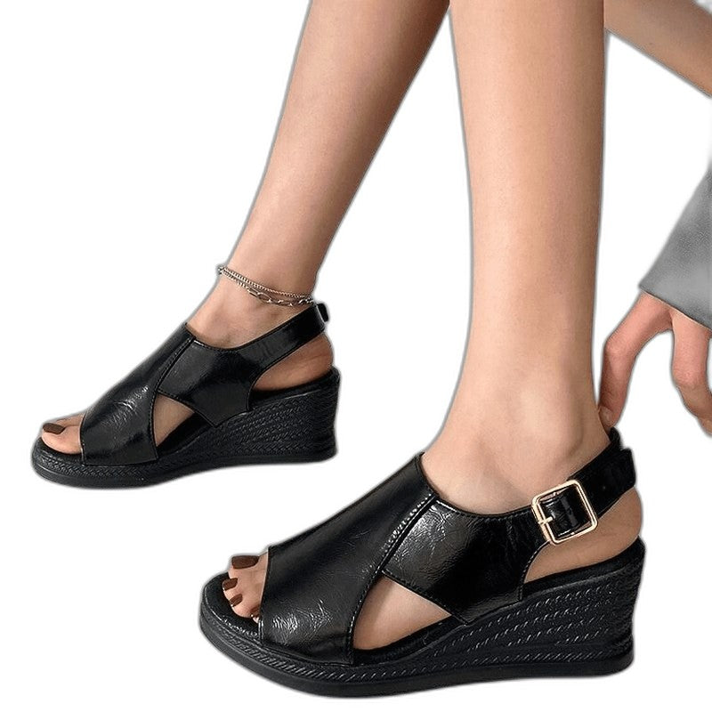 Comfortable Gold Wedge Sandals for Women with Platform Ankle Strap Open Toe Party Style