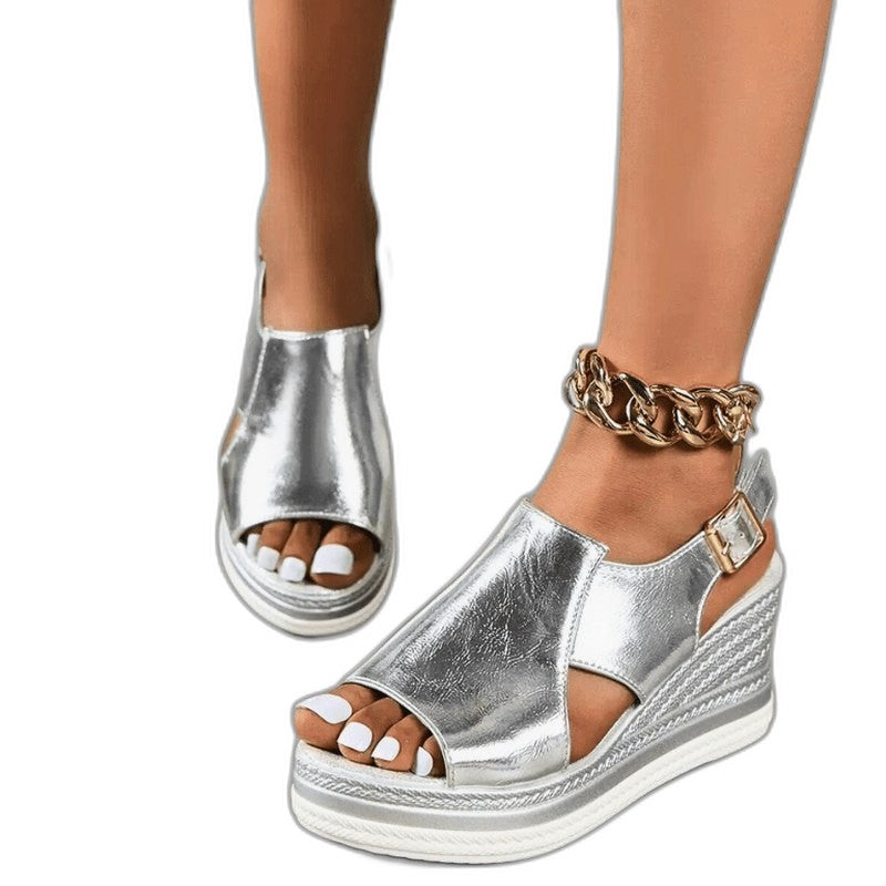Comfortable Gold Wedge Sandals for Women with Platform Ankle Strap Open Toe Party Style