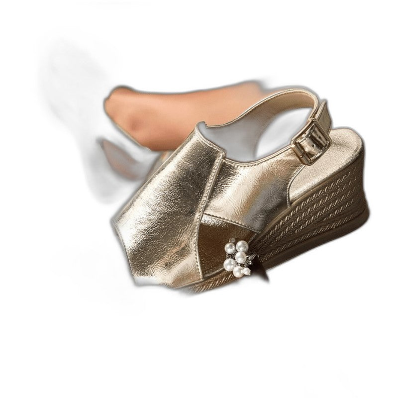 Comfortable Gold Wedge Sandals for Women with Platform Ankle Strap Open Toe Party Style