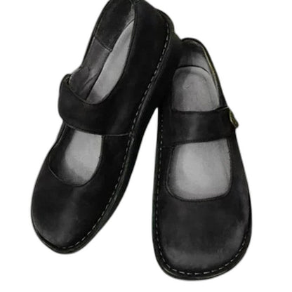 Comfortable Green Leather Mary Jane Shoes for Women with Closed Toe Buckle Casual Style