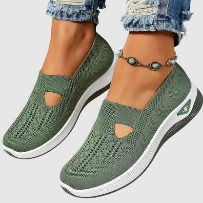 Comfortable Green Mesh Sneakers for Women with Closed Toe Casual Style