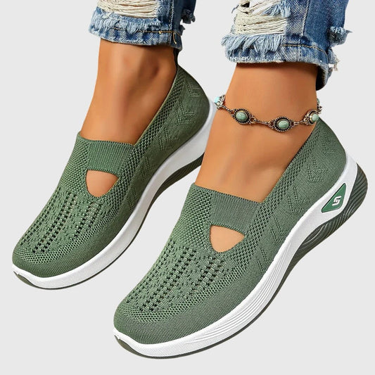 Comfortable Green Mesh Sneakers for Women with Closed Toe Casual Style