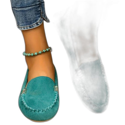 Comfortable Green Suede Loafers for Women with Closed Toe Casual Style