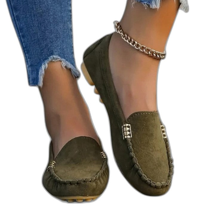 Comfortable Green Suede Loafers for Women with Closed Toe Casual Style
