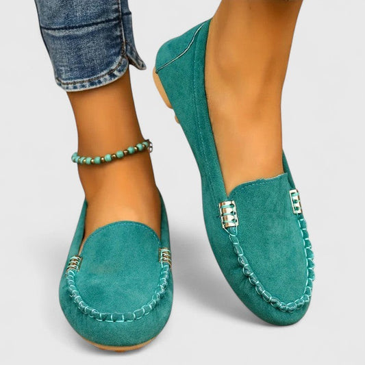 Comfortable Green Suede Loafers for Women with Closed Toe Casual Style