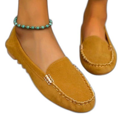 Comfortable Green Suede Loafers for Women with Closed Toe Casual Style