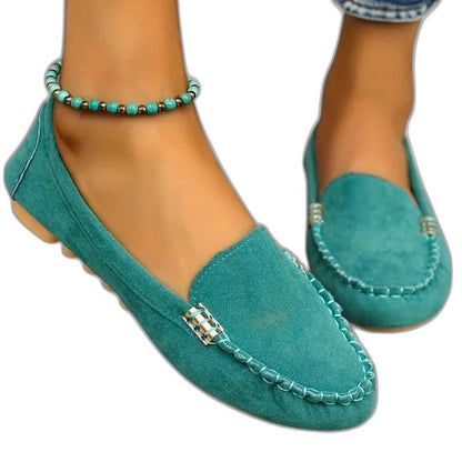 Comfortable Green Suede Loafers for Women with Closed Toe Casual Style