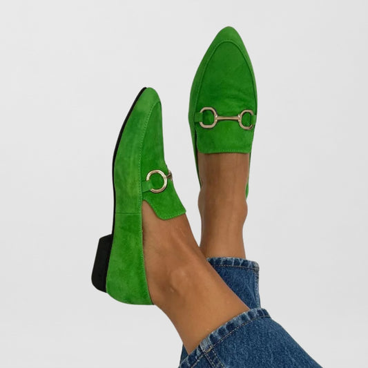 Comfortable Green Suede Loafers for Women with Pointed Toe Casual Style
