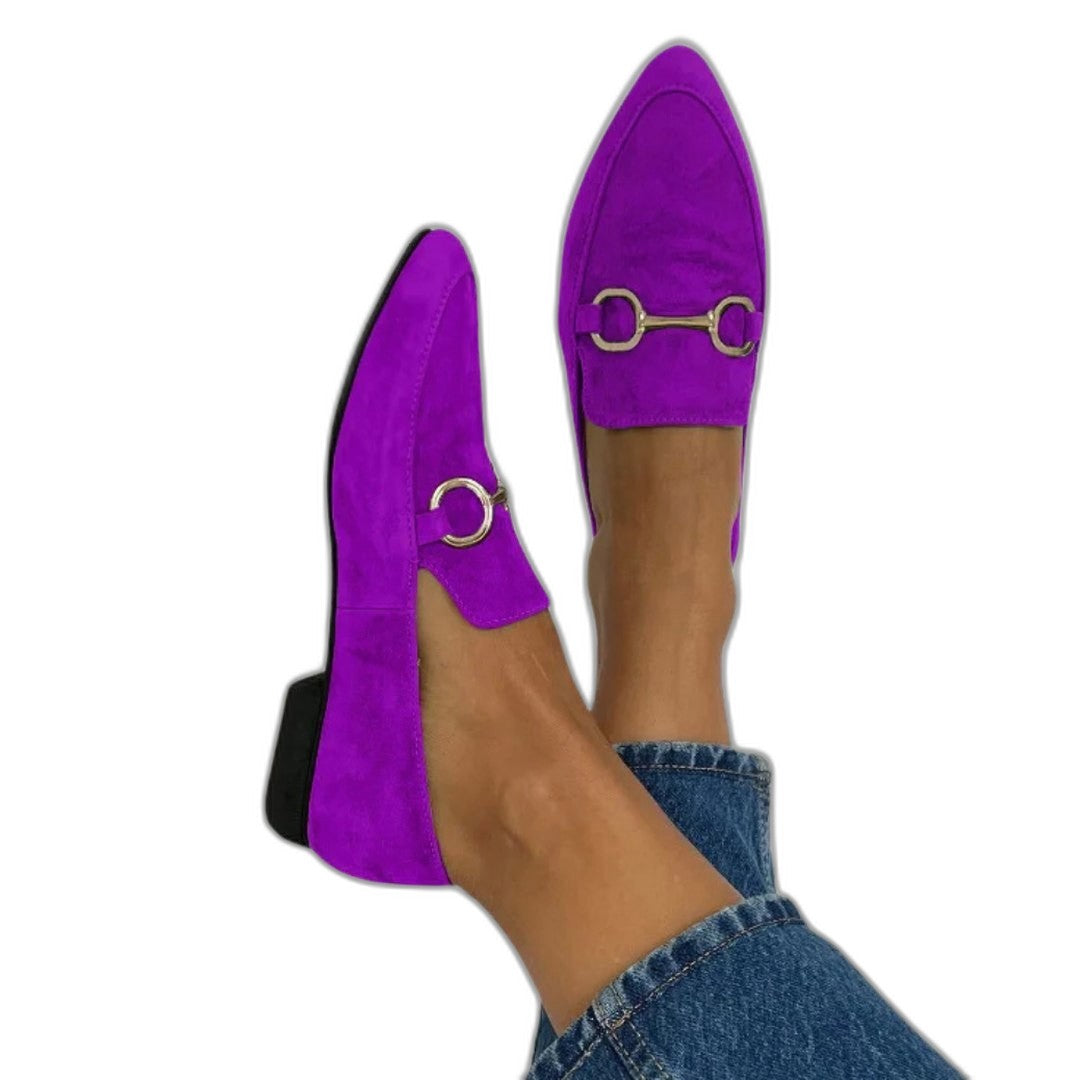 Comfortable Green Suede Loafers for Women with Pointed Toe Casual Style
